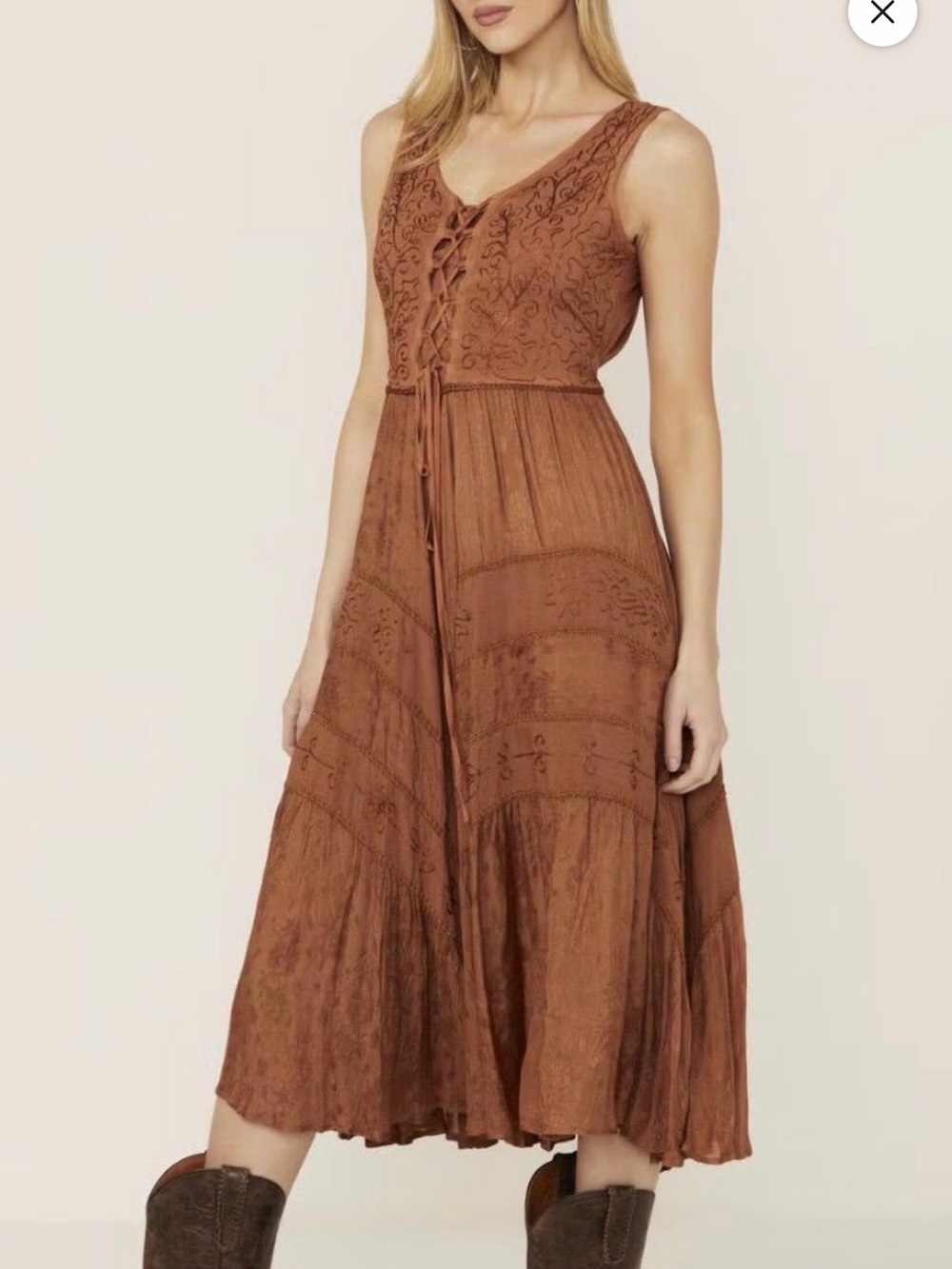 Scully Sleeveless Lace Up Jaquard Midi Dress Size XL